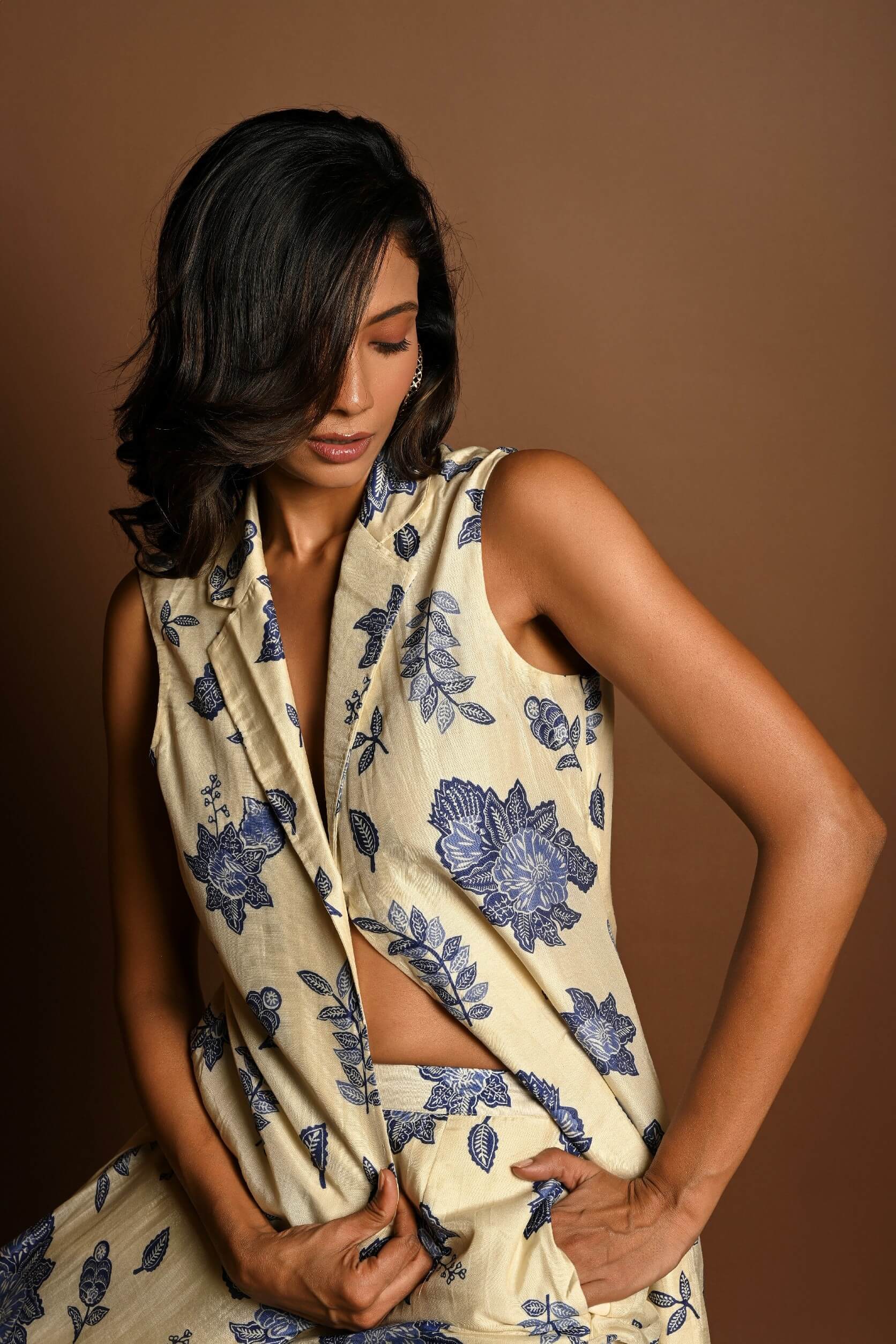 Long Jacket and Pant Set in Floral Prints - Anvi Couture