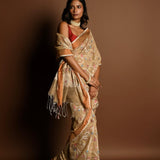 Cream Color Jamdani Saree with All Over Floral Weaving - Anvi Couture