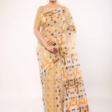 Cream Cotton Pure Dhakai Jamdani Saree with All Over Motifs - Anvi Couture