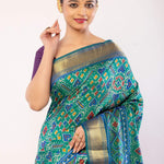 Green Patola Silk Saree with Gold Border - Anvi Couture