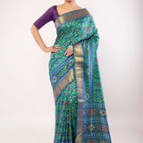 Green Patola Silk Saree with Gold Border - Anvi Couture