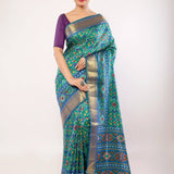 Green Patola Silk Saree with Gold Border - Anvi Couture