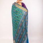 Green Patola Silk Saree with Gold Border - Anvi Couture