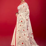 White Cotton Handloom Printed Saree - Anvi Couture
