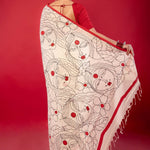 White Cotton Handloom Printed Saree - Anvi Couture