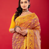 Peach and Yellow Original Bangladeshi Dhakai Jamdani Saree - Anvi Couture