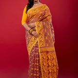 Peach and Yellow Original Bangladeshi Dhakai Jamdani Saree - Anvi Couture