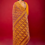 Peach and Yellow Original Bangladeshi Dhakai Jamdani Saree - Anvi Couture