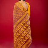 Peach and Yellow Original Bangladeshi Dhakai Jamdani Saree - Anvi Couture