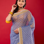 Blue and Yellow Original Bangladeshi Dhakai Jamdani Cotton Saree - Anvi Couture