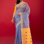 Blue and Yellow Original Bangladeshi Dhakai Jamdani Cotton Saree - Anvi Couture