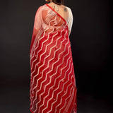 Red Handloom Muslin Jamdani Saree with All Over Boota and Contrasting White Temple Border - Anvi Couture