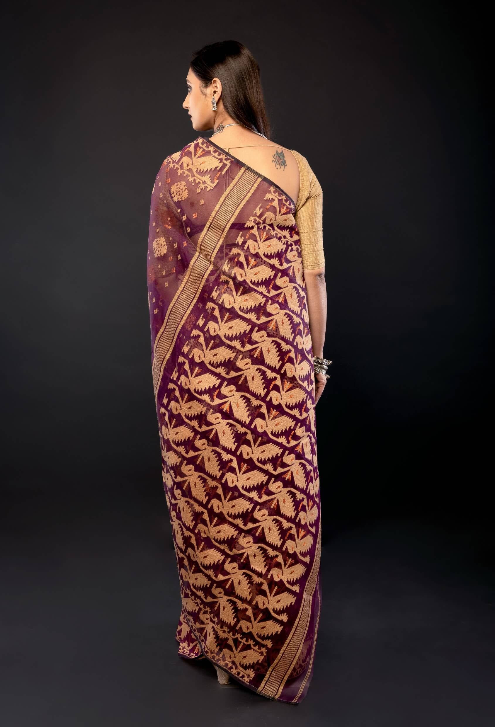 Purple Bangladeshi Dhakai Jamdani with all over Jaal work - Anvi Couture