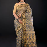 Black and Beige Bangladeshi Dhakai Jamdani with all over Jaal work - Anvi Couture