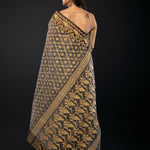 Black and Beige Bangladeshi Dhakai Jamdani with all over Jaal work - Anvi Couture