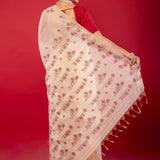 Red and White Handloom Dhakai Jamdani Cotton Saree - Anvi Couture