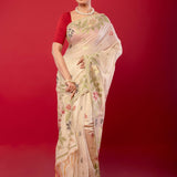 Elegant White Cotton Jamdani Saree with Multicolor Floral Motifs - Anvi Couture