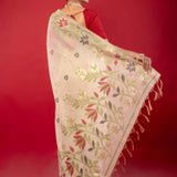 Elegant White Cotton Jamdani Saree with Multicolor Floral Motifs - Anvi Couture