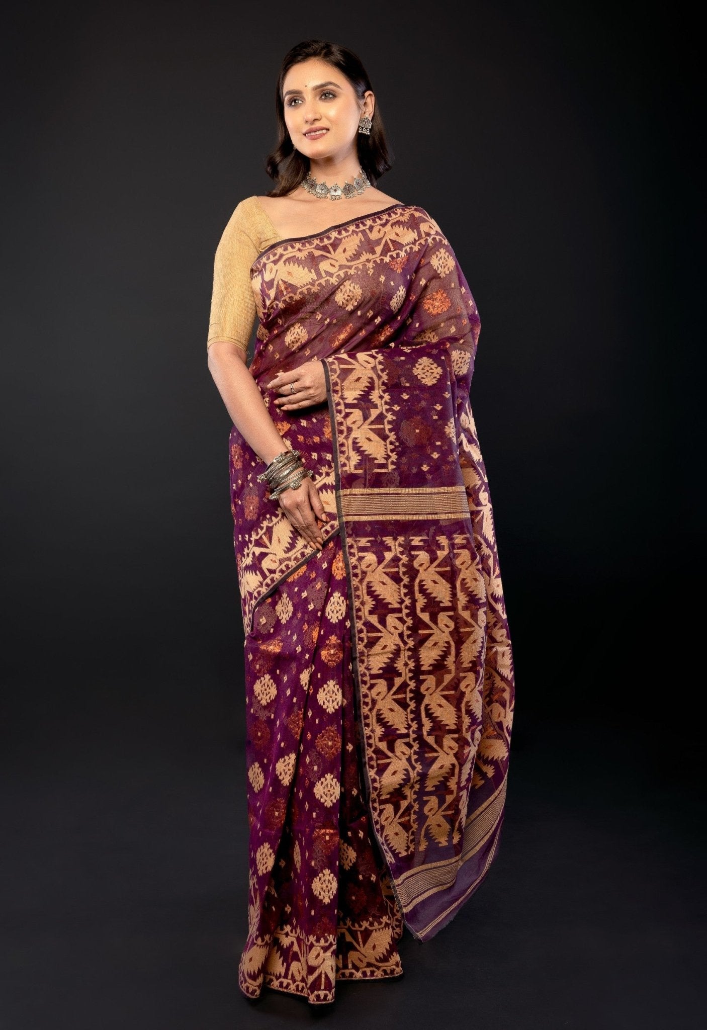 Purple Bangladeshi Dhakai Jamdani with all over Jaal work - Anvi Couture