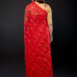 Red Original Bangladesi Dhakai Jamdani Saree with All - Over Jaal work - Anvi Couture
