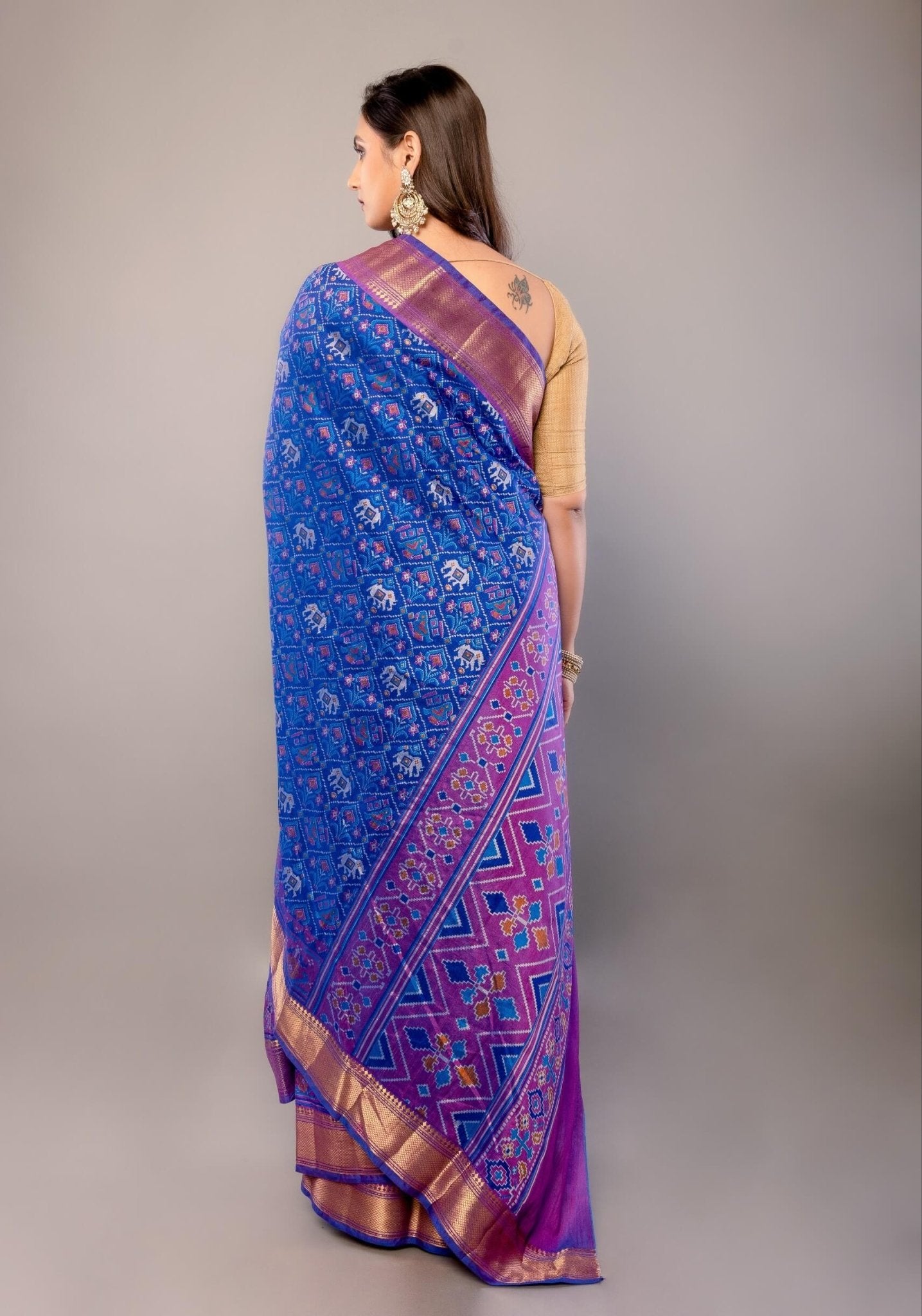 Blue Zari Woven Patola Silk Saree - Anvi Couture