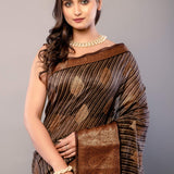 Black and Copper Zari Woven Silk Saree - Anvi Couture