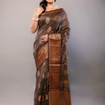 Black and Copper Zari Woven Silk Saree - Anvi Couture