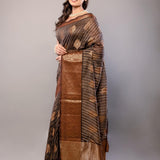 Black and Copper Zari Woven Silk Saree - Anvi Couture