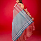 Black and Red Pure Khadi Cotton Gamcha Saree - Anvi Couture