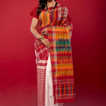 Red & White Soft Bengal Handwoven Gamcha Checked Saree - Anvi Couture