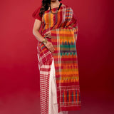 Red & White Soft Bengal Handwoven Gamcha Checked Saree - Anvi Couture
