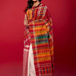 Red & White Soft Bengal Handwoven Gamcha Checked Saree - Anvi Couture