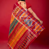 Red & White Soft Bengal Handwoven Gamcha Checked Saree - Anvi Couture