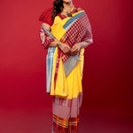 Yellow Cotton Gamcha Saree with Multicolor Checks - Anvi Couture