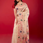 Off - White & Pink Handwoven Cotton Jamdani Saree - Anvi Couture