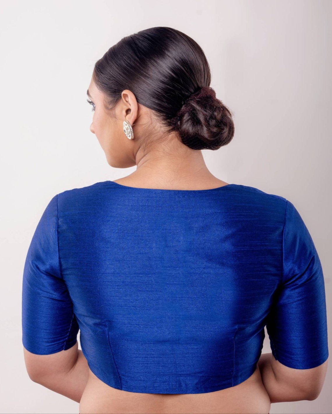 Blue Half Sleeve Raw Silk Blouse with Sweetheart Neckline - Anvi Couture