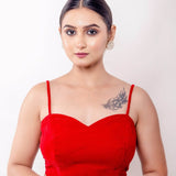 Red Velvet Blouse with Spaghetti Straps and Sweetheart Neckline - Anvi Couture