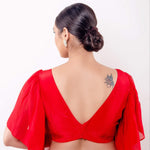 Red Ruffle sleeve blouse with V Neckline - Anvi Couture