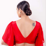 Red Ruffle sleeve blouse with V Neckline - Anvi Couture