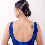 Blue V Neck Sleeveless Blouse in Raw Silk - Anvi Couture