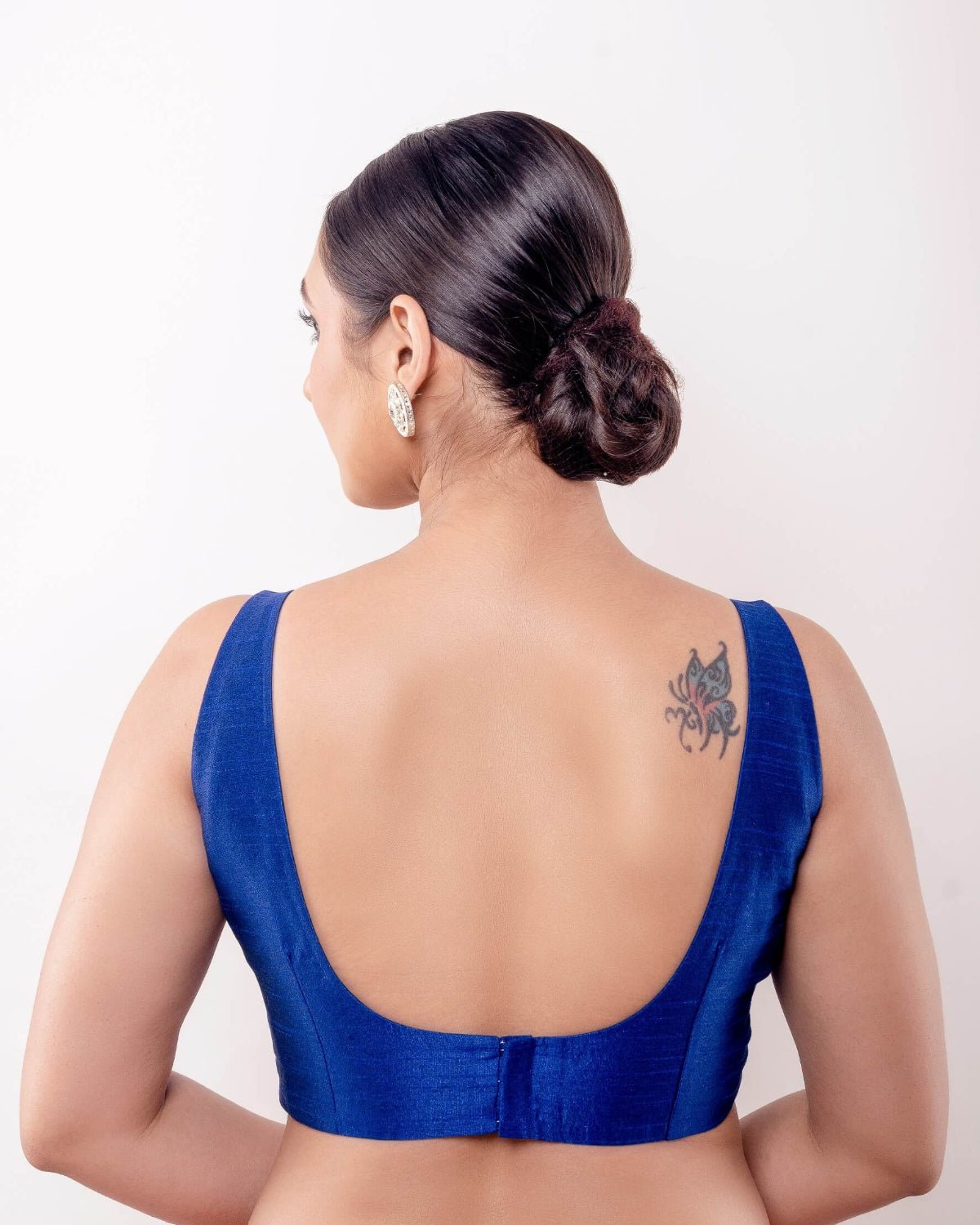 Blue V Neck Sleeveless Blouse in Raw Silk - Anvi Couture