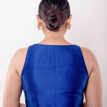 Blue Sweetheart Neck Sleeveless Blouse in Raw Silk - Anvi Couture