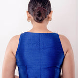 Blue Sweetheart Neck Sleeveless Blouse in Raw Silk - Anvi Couture