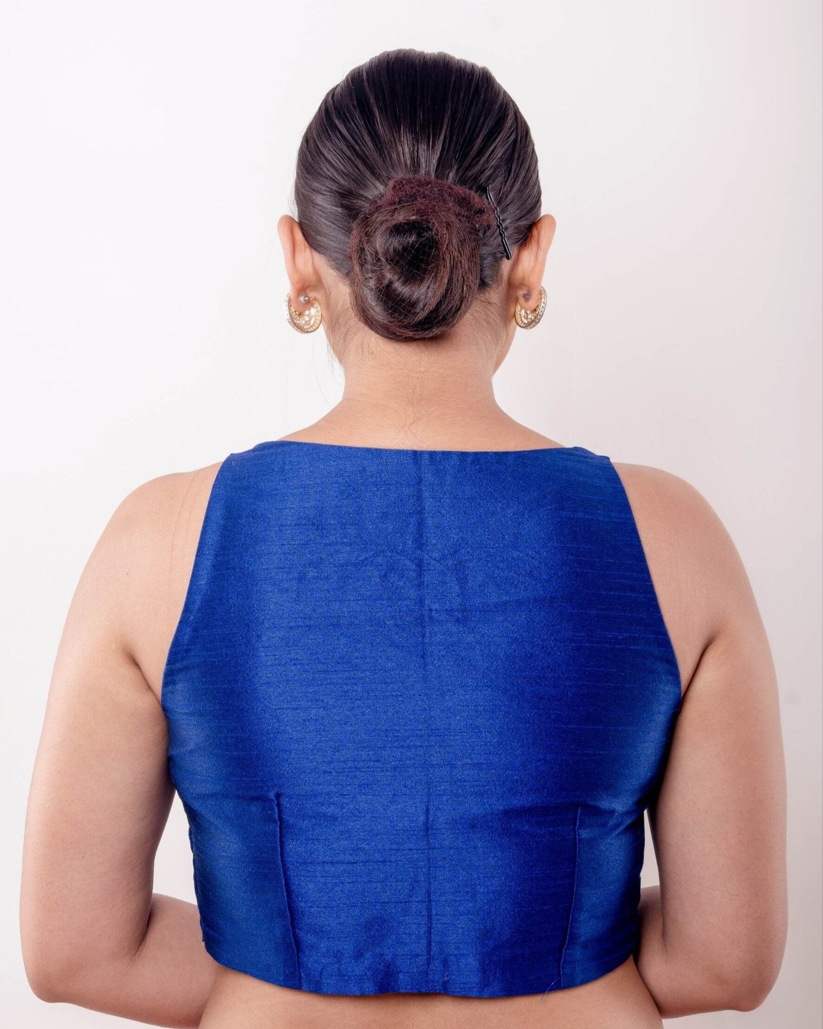 Blue Sweetheart Neck Sleeveless Blouse in Raw Silk - Anvi Couture
