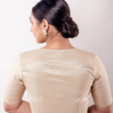 Golden Round Neck Half Sleeve Blouse in Raw Silk - Anvi Couture