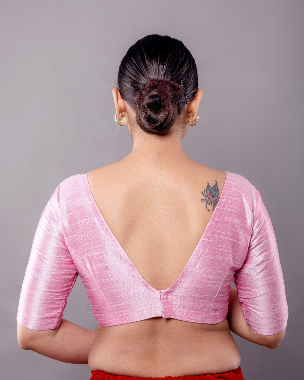 Light Pink Raw Silk Half Sleeve V-Neckline Blouse - Anvi Couture - Image 4