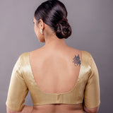 Golden Brocade half sleeve Blouse with V - Neckline - Anvi Couture