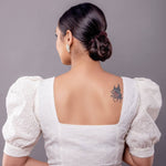 White Hakoba Blouse with Puff Sleeve and Sweetheart Neckline - Anvi Couture