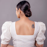 White Hakoba Blouse with Puff Sleeve and Sweetheart Neckline - Anvi Couture