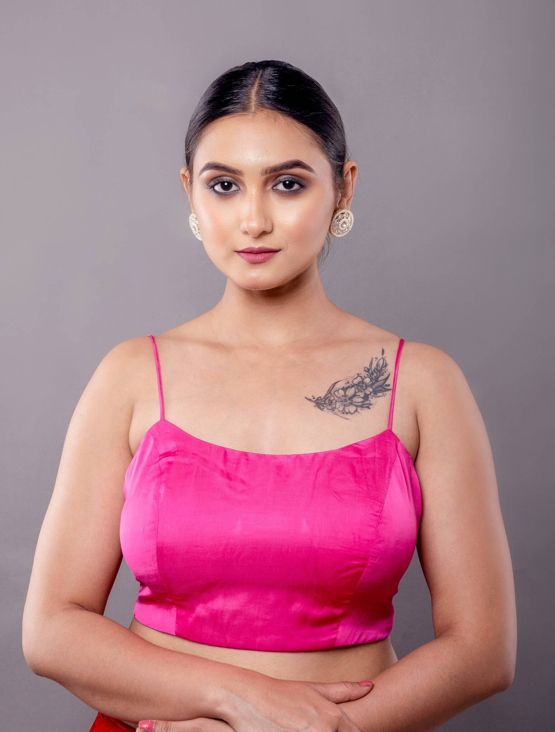Rose Pink Blouse in with Spaghetti Straps and Back Closure - Anvi Couture